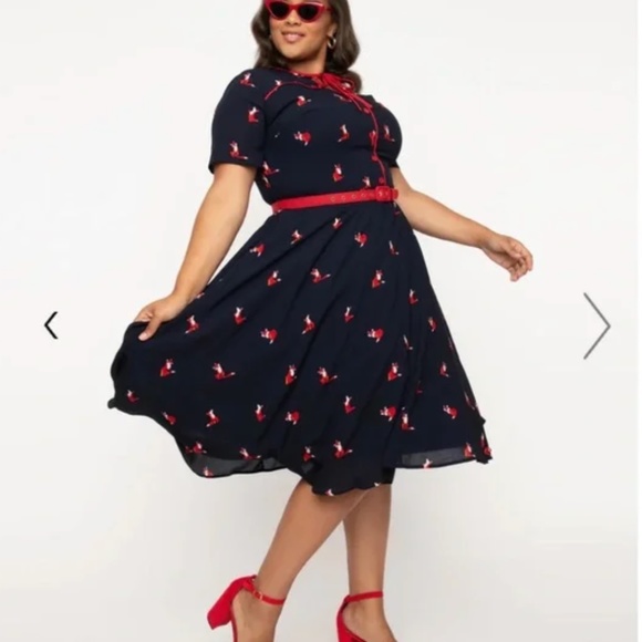 UNIQUE VINTAGE Navy & Fox Print Estelle Swing Dress • size 1X/16 NWT - Picture 2 of 4